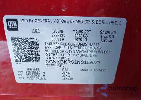 2022 Chevrolet Blazer Awd Rs z USA, uszkodzony, nr VIN 3GNKBKRS1NS119072